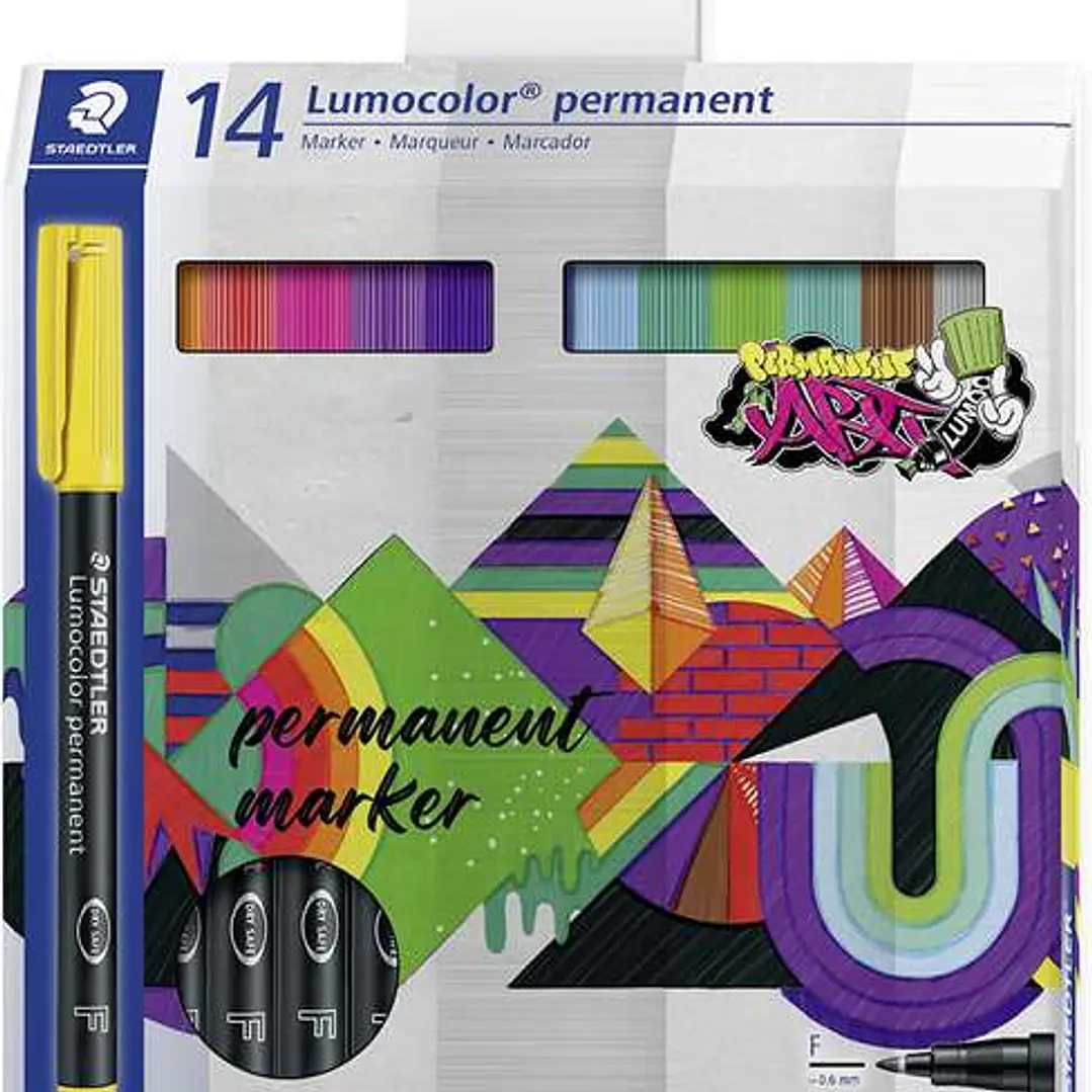 Staedtler Lumocolor 318 Pack de 14 Rotuladores Permanentes - Trazo Fino 0.6mm - Secado Rapido - Muy poco Olor - Colores Surtidos 1