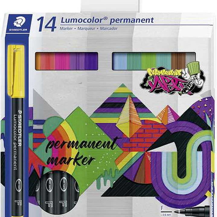 Staedtler Lumocolor 318 Pack de 14 Rotuladores Permanentes - Trazo Fino 0.6mm - Secado Rapido - Muy poco Olor - Colores Surtidos 1
