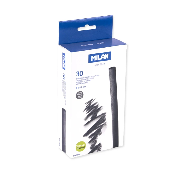 Milan Pack de 30 Barritas de Carboncillo - Natural - Redondo de 9-11mm - Color Negro 1