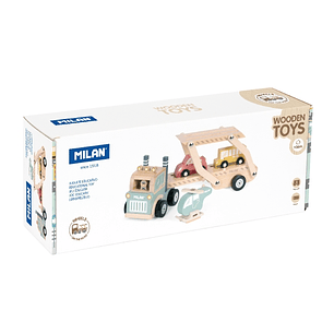 Milan Wheels On The Road Juguete Educativo de Madera - 4 Vehiculos - Promueve Imaginacion - Multicolor