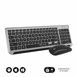 Subblim Combo Dual Prestige - Teclado y Raton Inalambricos - Bluetooth y 2.4G - Funcionamiento Silencioso - Color Gris Negro