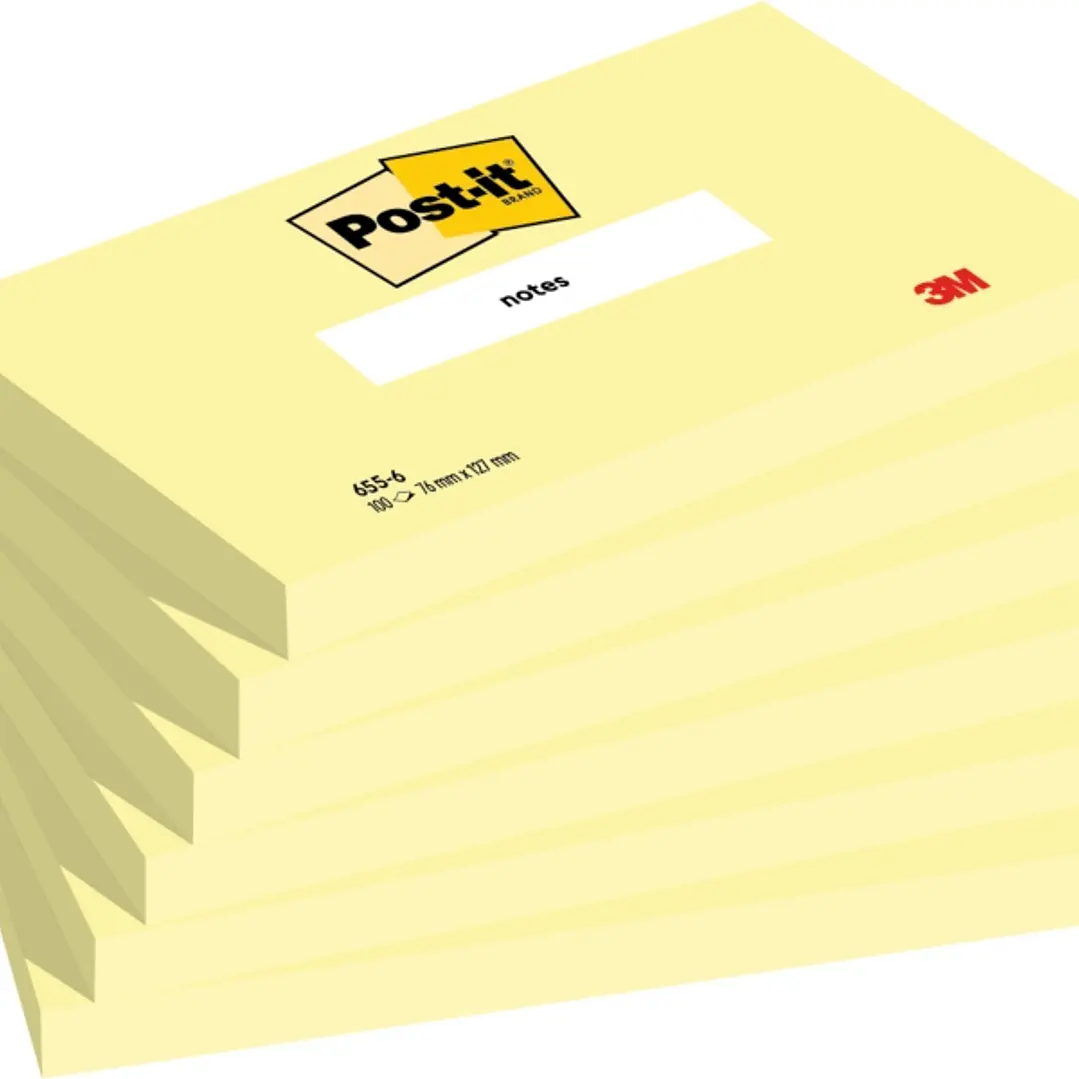 Post-It Pack de 6 Blocs de 100 Notas Adhesivas Reposicionables - Forma Rectangular - 76x127mm - Color Amarillo Claro 1