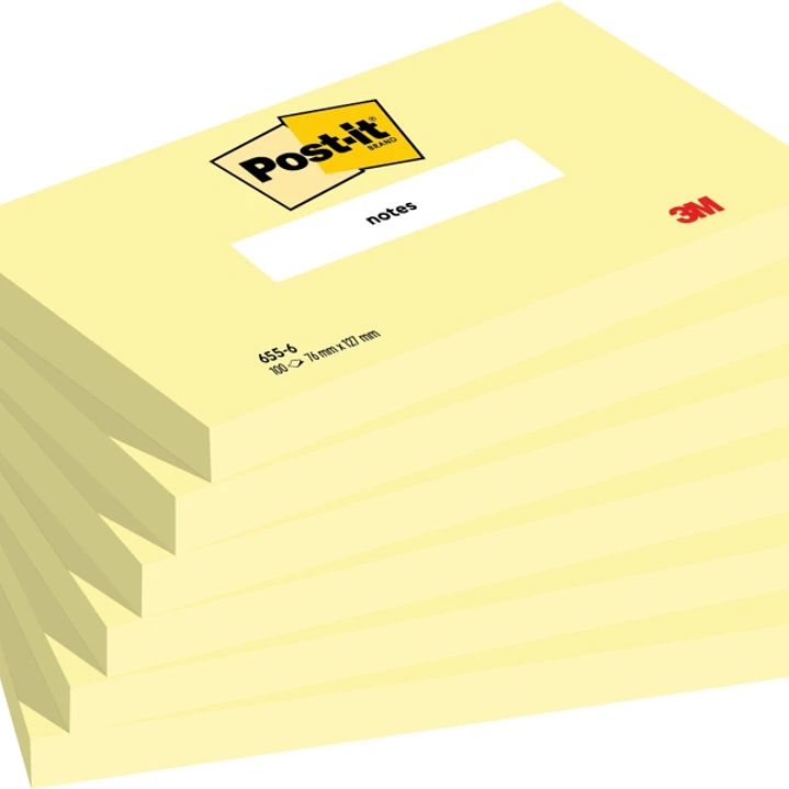 Post-It Pack de 6 Blocs de 100 Notas Adhesivas Reposicionables - Forma Rectangular - 76x127mm - Color Amarillo Claro 1
