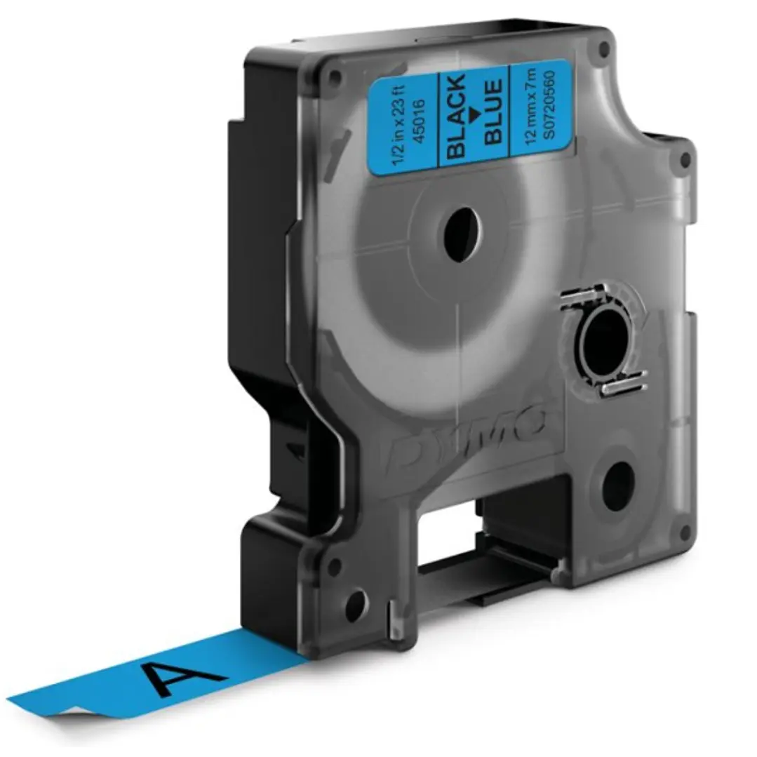Dymo D1 45016 Cinta de Etiquetas Original para Rotuladora - Texto Negro sobre Fondo Azul - Ancho 12mm x 7 metros - S0720560 1