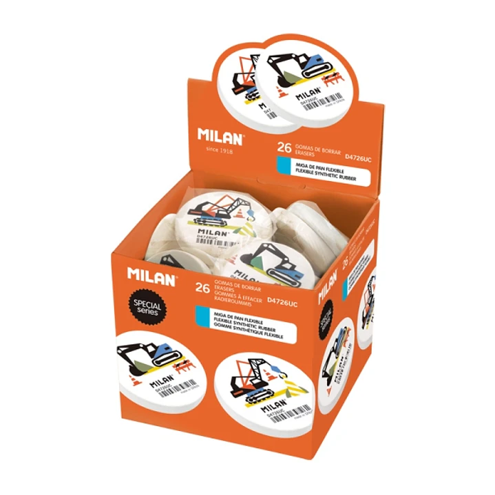 Milan Special Expositor con 26 Gomas de Borrar Redondas - Miga de Pan - Caucho Sintetico - Flexible - Color Blanco 1