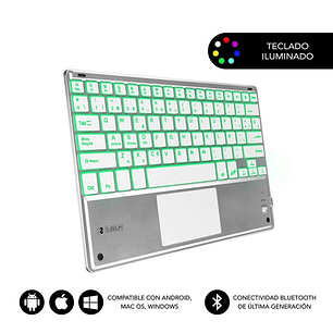 Subblim Teclado Retroiluminado Ultrafino SMART BT - TouchPad - Iluminación Hasta 7 Colores Ajustables - Bluetooth 3.0 - Autonomia 30 dias - Color Plat