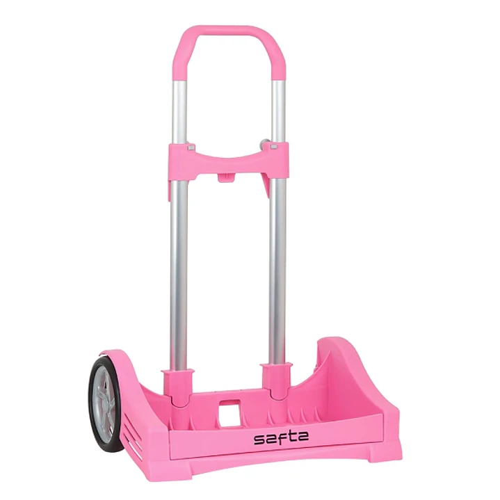 Safta Evolution Carro Portamochilas- Sujecion Universal - Ruedas de 14cm Antivibracion - Aluminio/PP - 40x85x28cm - Color Rosa 1