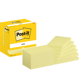 Post-It Pack de 12 Blocs de 100 Notas Adhesivas Reposicionables - Forma Rectangular - 76x127mm - Color Amarillo Claro