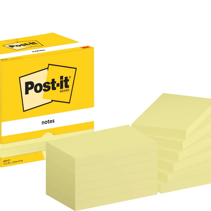 Post-It Pack de 12 Blocs de 100 Notas Adhesivas Reposicionables - Forma Rectangular - 76x127mm - Color Amarillo Claro 1