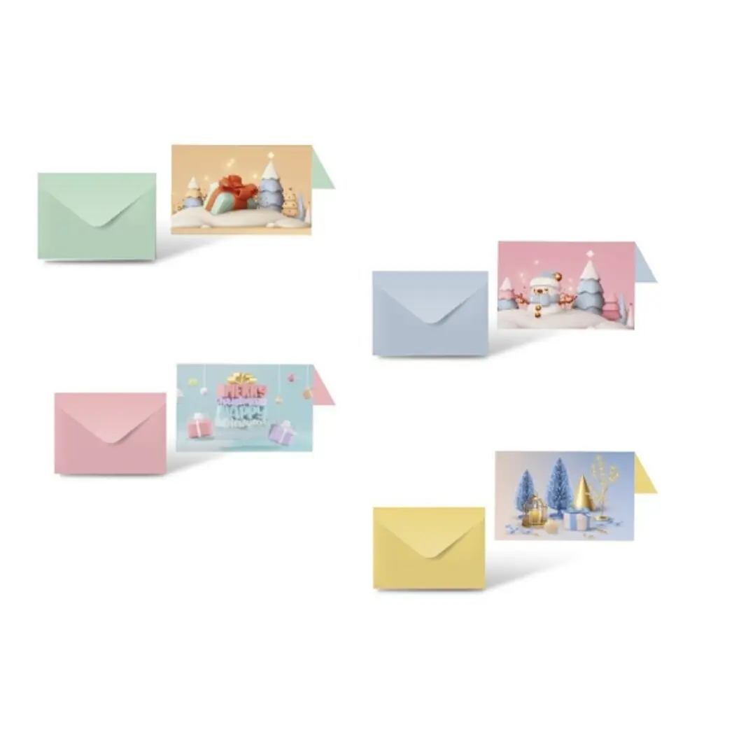 Bismark Pack de 24 Tarjetas de Felicitacion Navideña con Sobre Pastel - Tamaño Tarjeta 12.5x17.5cm - Diseños Variados Pastel 1