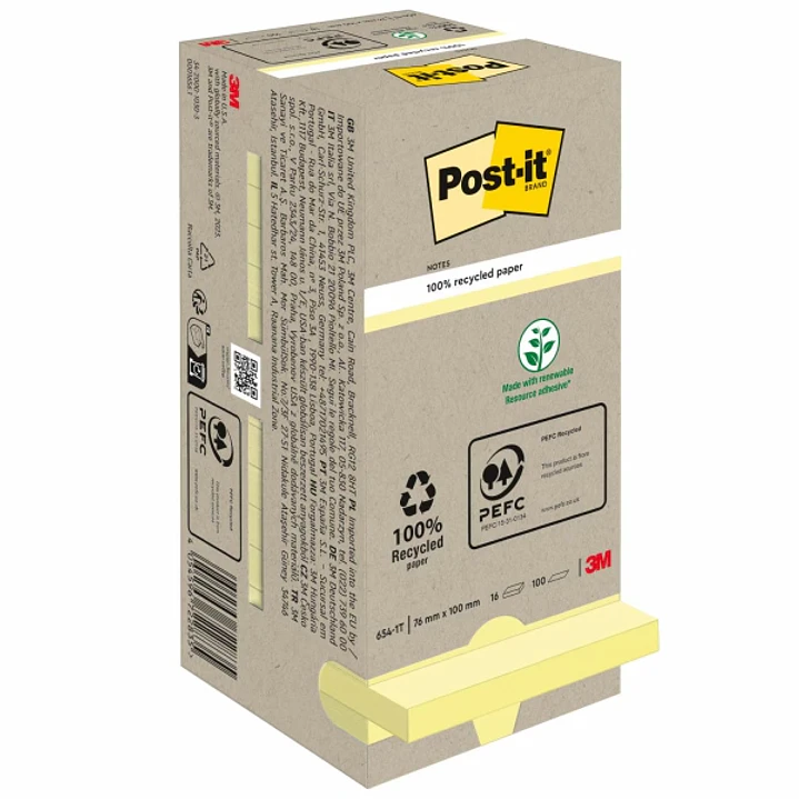 Post-It Pack de 16 Blocs de 100 Notas Adhesivas Recicladas - Forma Cuadrada - 76x76mm - Color Amarillo Claro 1