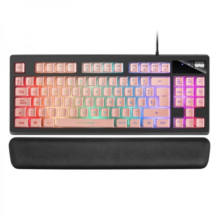 Mars Gaming MKAX Teclado Gaming - Iluminacion RGB 9 Efectos - Diseño Compacto TKL - Tecnologia H-Mech - Control de Volumen Roller - Reposamuñecas Memo 1