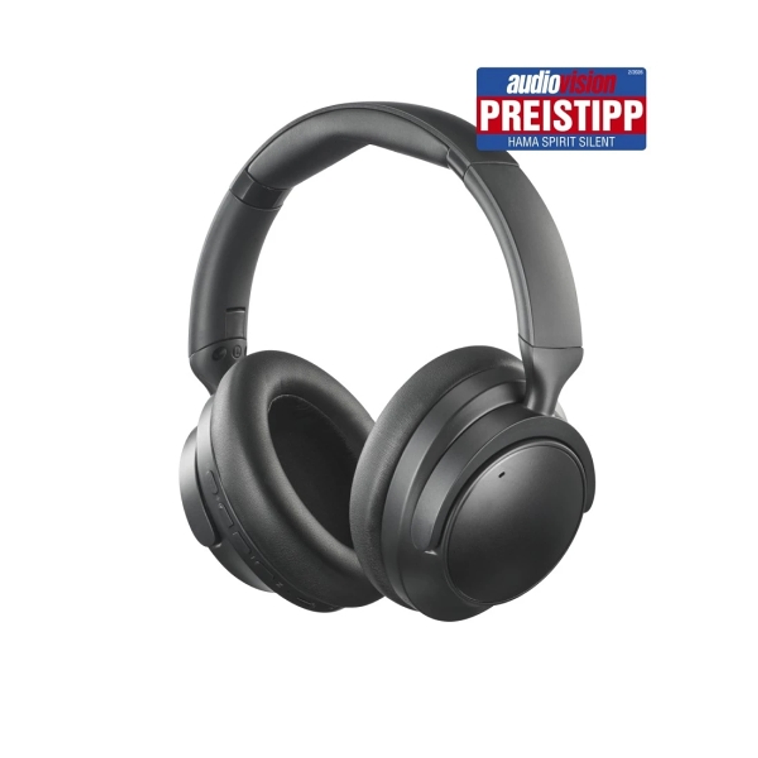 Hama Spirit Silent Auriculares con Microfono Omnidireccional - Bluetooth - Diadema Ajustable - Plegable - Asistente de Voz - Carga por USB-C - Color N 1
