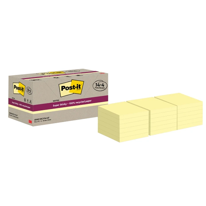 Post-It Super Sticky Pack de 18 Blocs de 70 Notas Adhesivas Recicladas - Forma Cuadrada - 76x76mm - Color Amarillo Claro 1