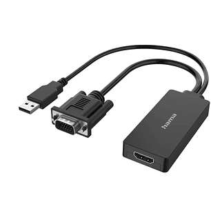 Hama Essential Adaptador de Video - Entrada VGA y USB-A Macho - Salida HDMI Hembra - Color Negro