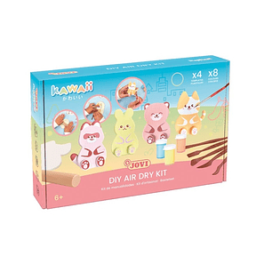 Jovi Kawaii Air Dry Kit con Pasta Endurecible 500gr + 4 Plantillas + Pinturas + Complementos - Facil de Moldear - Colores Surtidos