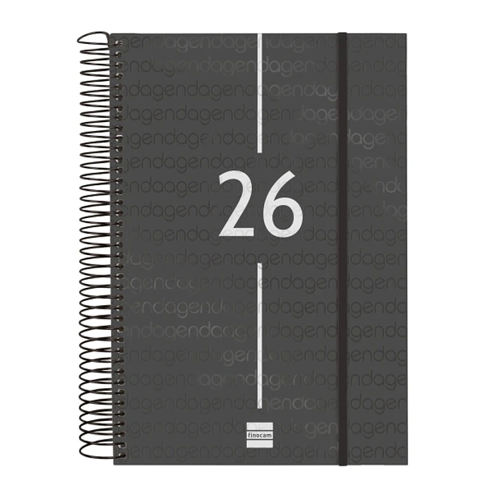 Finocam Year Agenda de Espiral en Catalan - Tapa Ligera - Formato E11 - 1 Dia por Pagina - Color Negro 1
