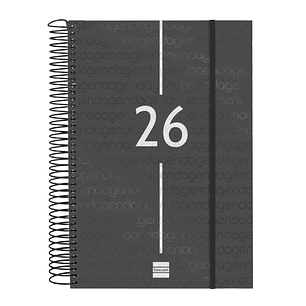 Finocam Year Agenda de Espiral - Anual 2026 - Tapa Ligera - Formato E11 - 175x29x242mm - 1 Dia por Pagina - Color Negro