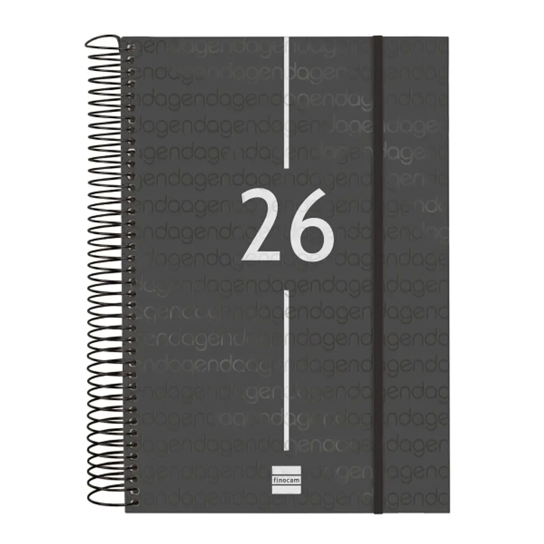 Finocam Year Agenda de Espiral - Anual 2026 - Tapa Ligera - Formato E11 - 175x29x242mm - 1 Dia por Pagina - Color Negro 1