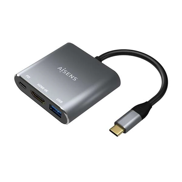 Aisens Conversor USB-C a HDMI/USB-C/Tipo A USB 3.0, 3 en 1 - 15cm - Color Gris 1