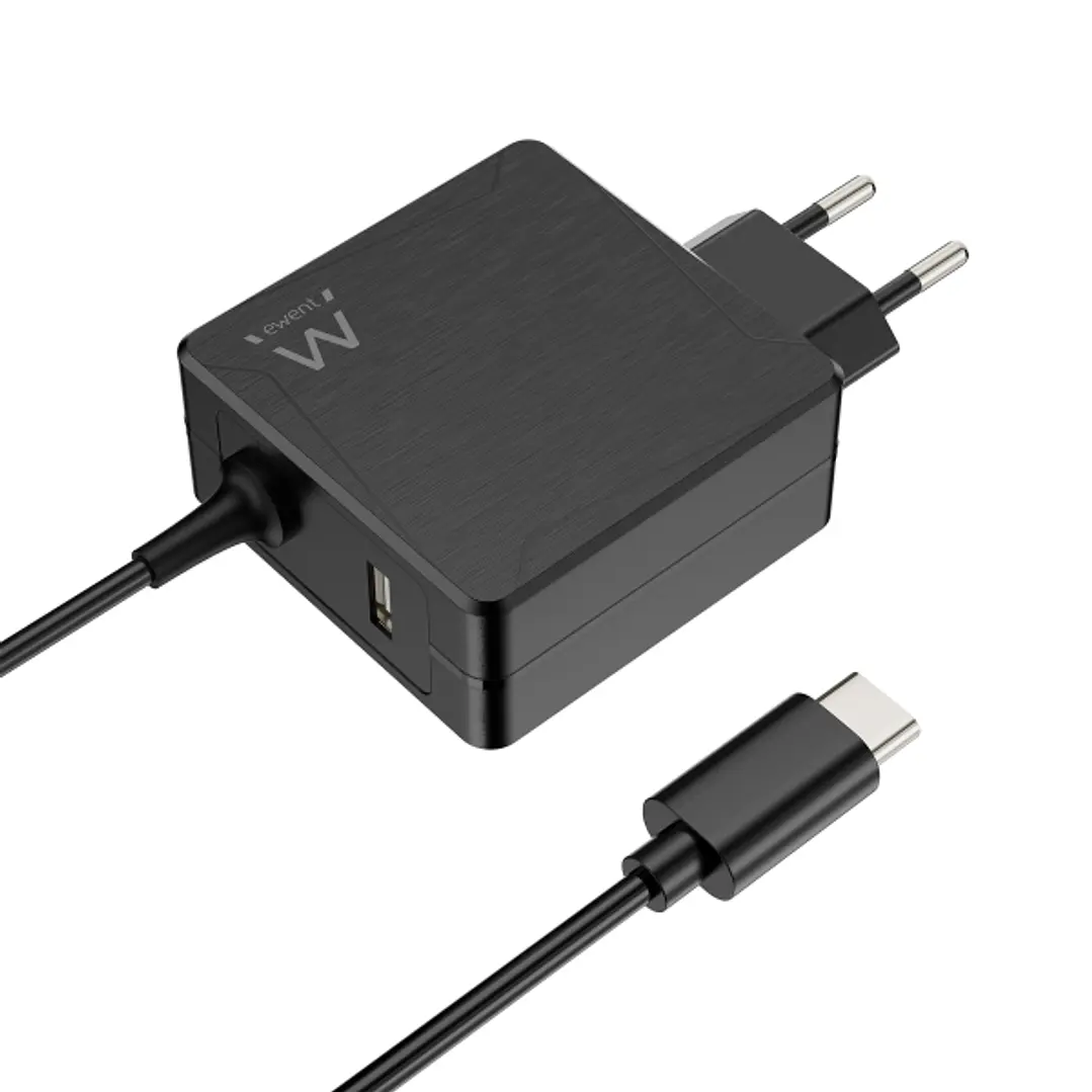 Ewent Cargador de Pared USB-C de 65W - Power Delivery - USB-A Extra - Cable de 1.5m - Proteccion Electrica - Color Negro 1