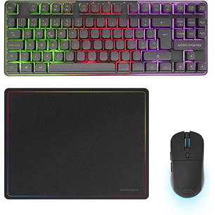 Mars Gaming MCPWTKL Combo Pack Gaming 3en1 - Teclado Hibrido H-Mech Formato TKL - Disposicion Portuguesa QWERTY PT - Raton 3200dpi - Switches HUANO - 