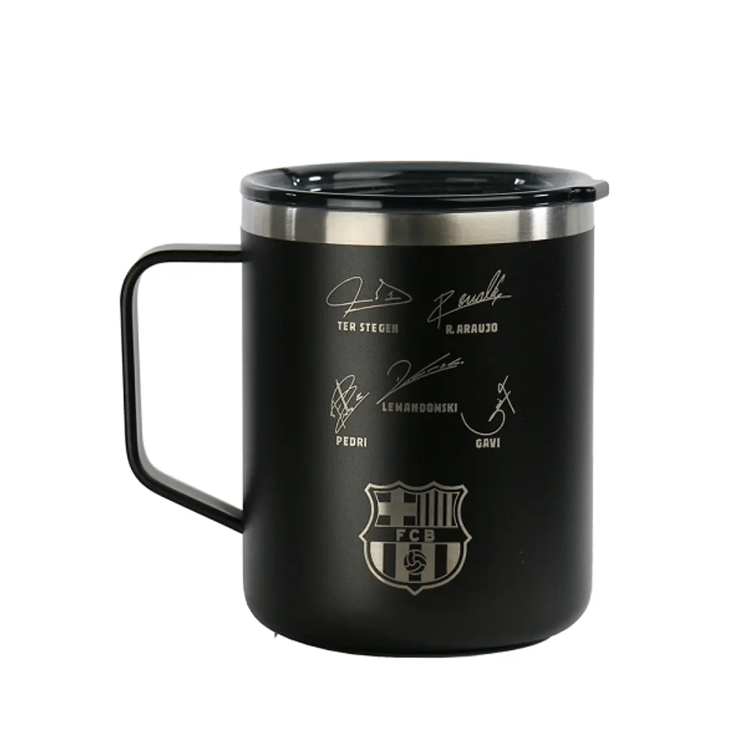 Safta F.C.Barcelona Taza Acero Inoxidable 400mL - Doble Pared - Base de Silicona - Acero Inoxidable - Tapa y Asa - 12H Caliente / 24H Frio - 10.7x8.4x 1