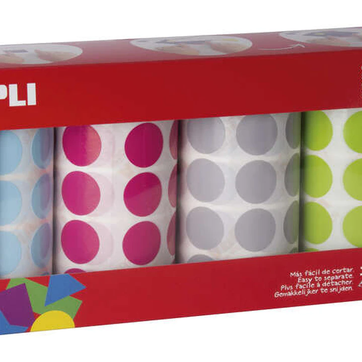 Apli Pack de 4 Rollos de Gomets Redondos Ø 20mm - 1770 Gomets por Rollo - Adhesivo Permanente - 7080 Gomets en Total - Ideales para Escuelas Infantile 1