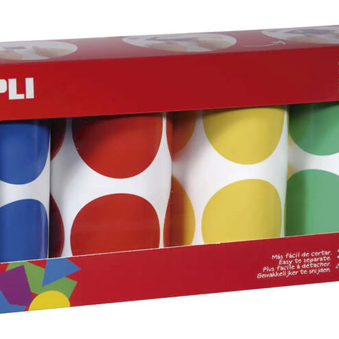 Apli Pack de 4 Rollos de Gomets Redondos Ø 45mm - 354 Gomets por Rollo - Adhesivo Permanente - 1416 Gomets en Total - Ideales para Escuelas Infantiles 1