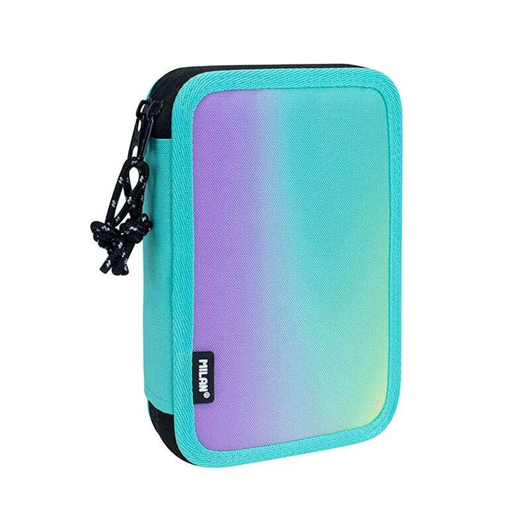 Milan Sunset Plumier de 2 Pisos con 2 Gomas de Borrar, Sacapuntas, Lapiz, Boligrafo Compact, Regla, 12 Lapices de Colores y 18 Rotuladores - Color Tur 1