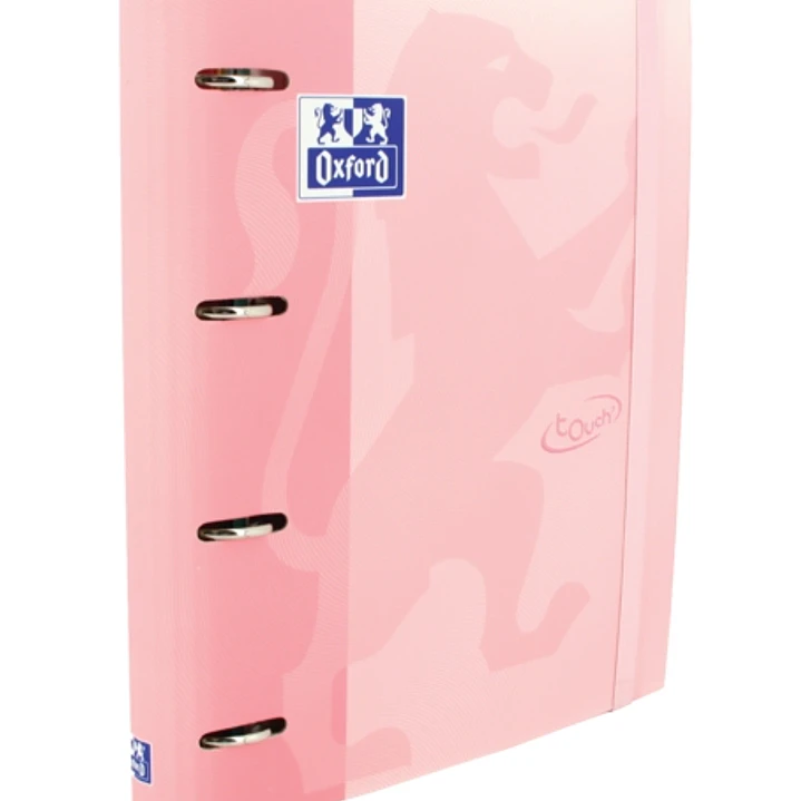 Oxford Europeanbinder Touch A4+ Carpeta de Anillas con Recambio Cuadricula 5x5 - Tapa Extradura - Cierre con Goma Elastica - Color Flamingo Pastel 1