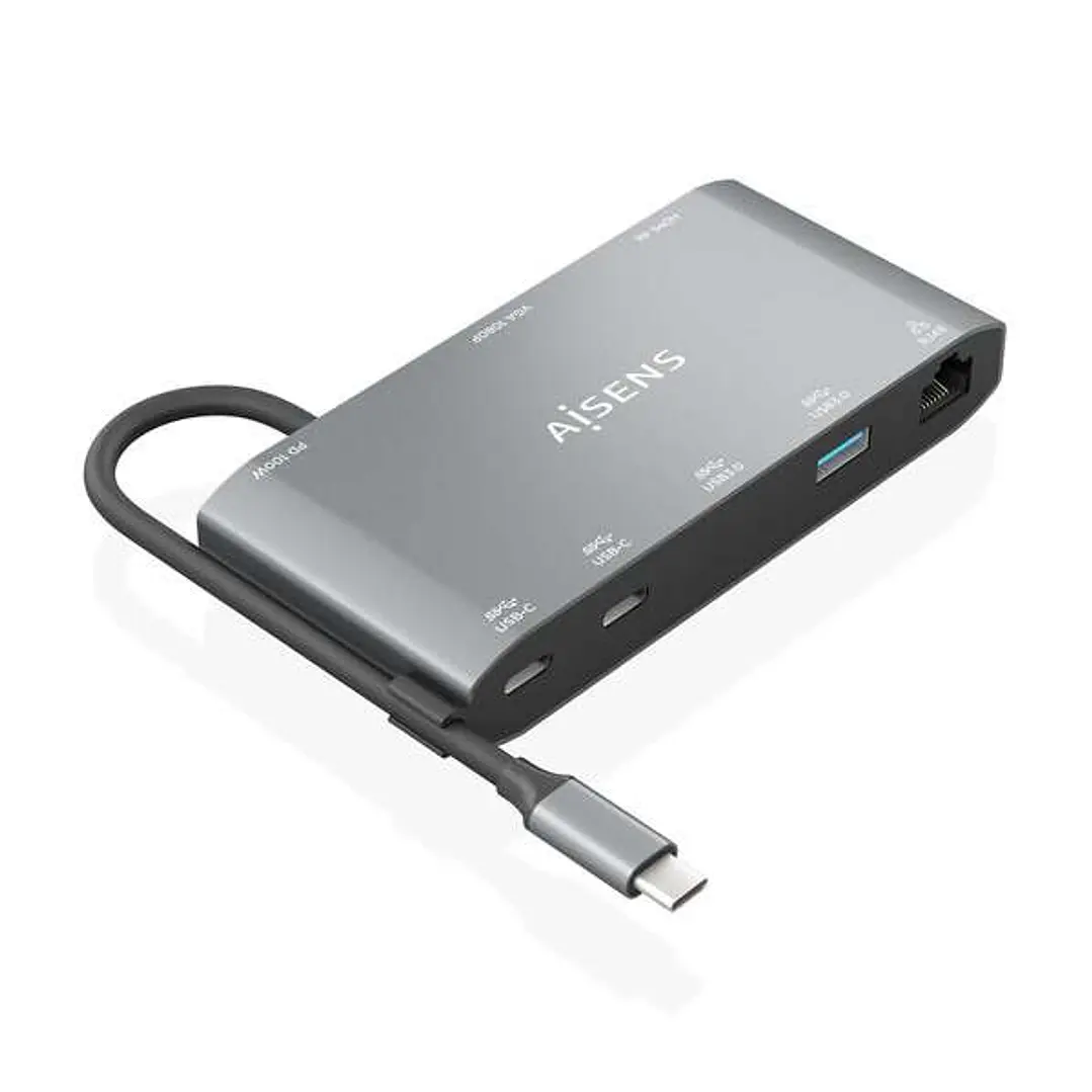 Aisens USB-C Dock 8 en 1 - USB-C a 1xHDMI - 1xVGA - 1xRJ45 - 2xUSB-A - 2xUSB-C 5G - 1xUSB-C PD - 20cm - Color Gris 1