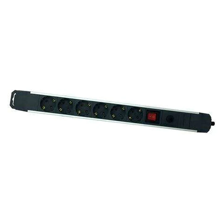 Elbat Regleta Alimentacion Aluminio - 6 Tomas Schuko - Interruptor On/Off - Proteccion de Sobrecarga - Cable de 1.50m 1