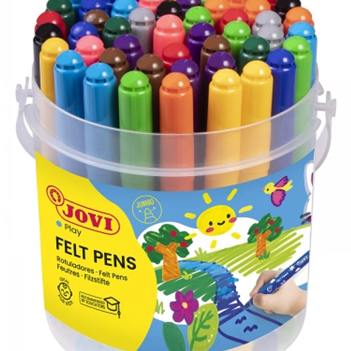 Jovi Felt Pens Bote de 48 Rotuladores Jumbo - Punta de 3mm - Tinta de Gran Fijacion - Capuchon de Seguridad Ventilado - Colores Surtidos 1