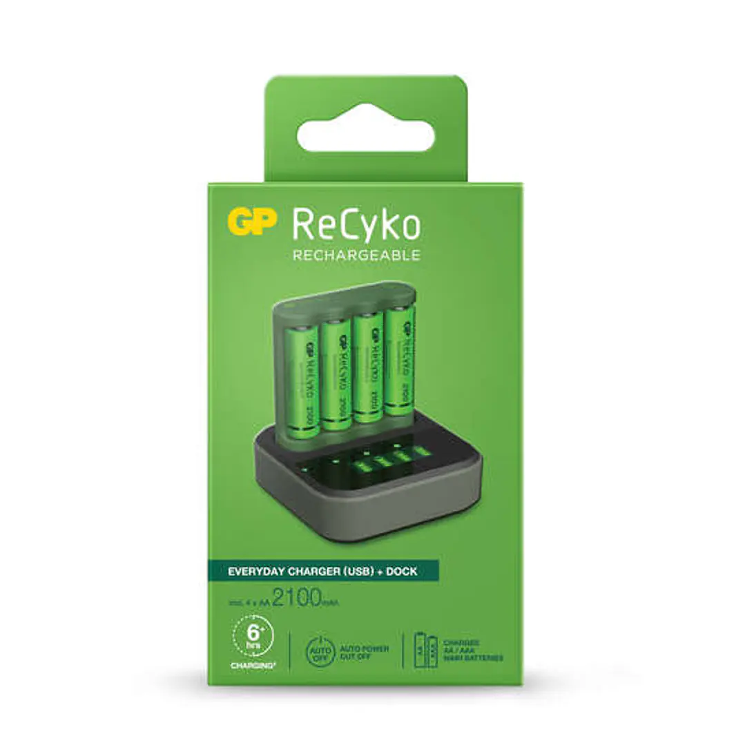 GP ReCyko B421 Dock Pack de Cargador Everyday USB 4 Espacios + Base de Carga + 4 Pilas Recargables 2100mAh AA 1