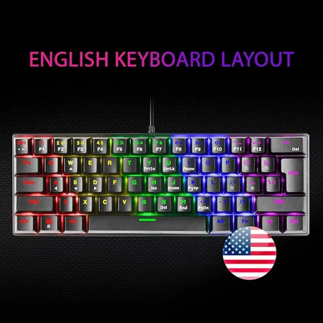 Mars Gaming MK60 Teclado Gaming Mecanico - Ultra-compacto 60% - Iluminacion RGB - Switches Antipolvo - Teclas Imborrables - Multiplataforma - US - Col 1