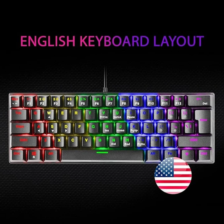 Mars Gaming MK60 Teclado Gaming Mecanico - Ultra-compacto 60% - Iluminacion RGB - Switches Antipolvo - Teclas Imborrables - Multiplataforma - US - Col 1