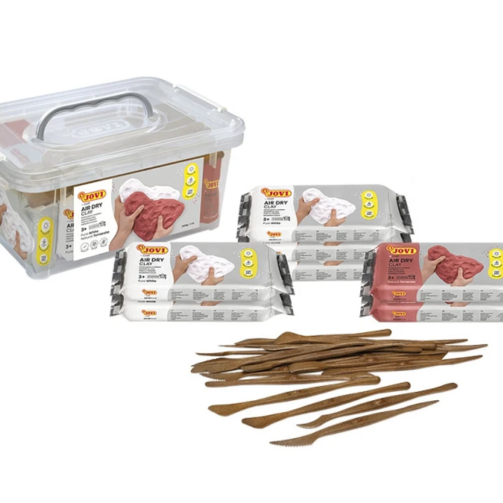 Jovi Air Dry Pack con 7 Paquetes de Pasta para Modelar de 500gr cada Uno + 20 Espatulas - Secado al Aire - Facil de Moldear - Acabado Fino y Suave - C 1