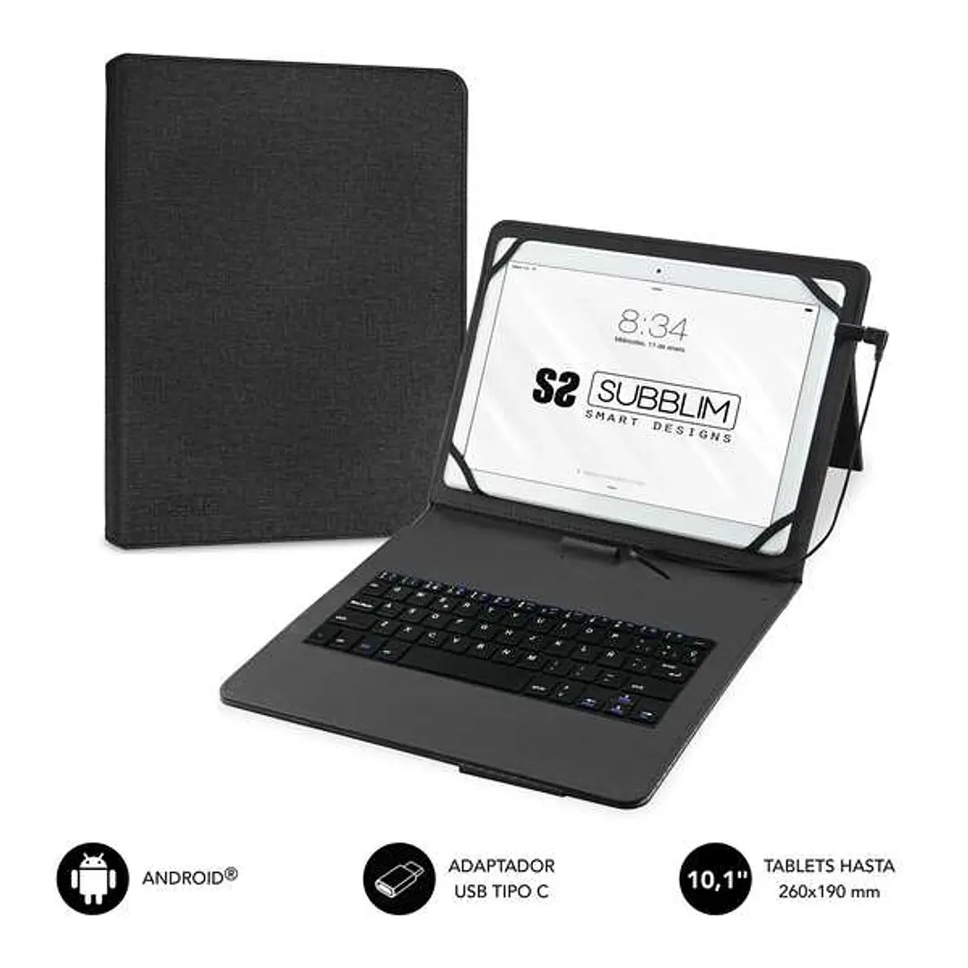 Subblim Keytab Pro USB - Teclado con Funda Universal para Tablets - Comodidad y Flexibilidad al Escribir - Angulo Ideal para Escribir o Ver Videos - A 1