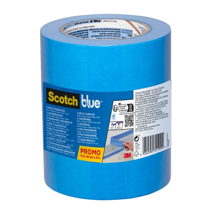 Scotchblue Pack de 3 Cintas de Enmascarar 48mm x 41m - 100% PEFC - Multisuperficie - Color Azul 1