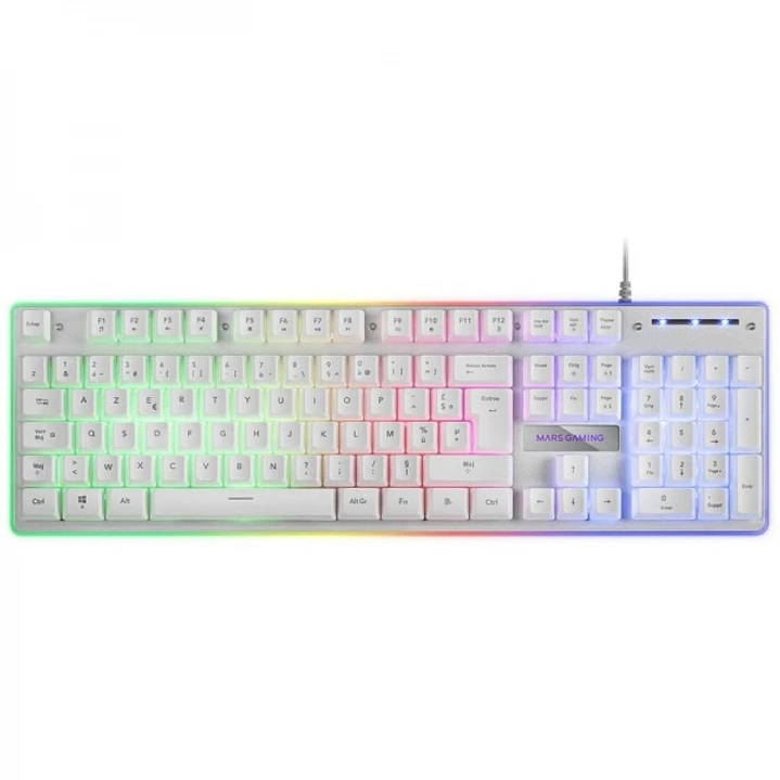 Mars Gaming MK220 Teclado Gaming - Tecnologia H-MECH - Iluminacion FRGB Rainbow Halo - Panel de Aluminio - Alta Durabilidad - Color Blanco 1