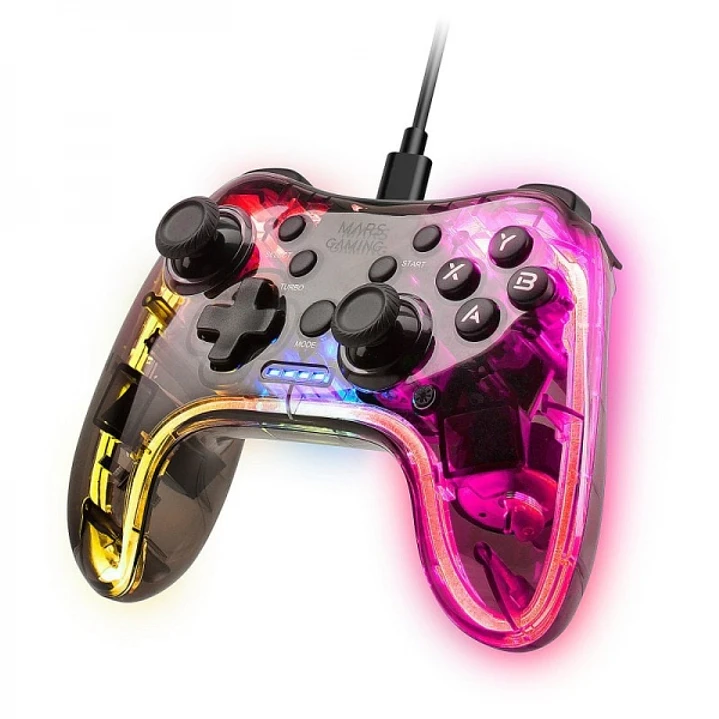 Mars Gaming MGP-C Gamepad Profesional - Iluminacion NEON RGB - Vibracion Haptica Dual - Compatibilidad Multiplataforma - 20 Botones Tactiles - Color V 1