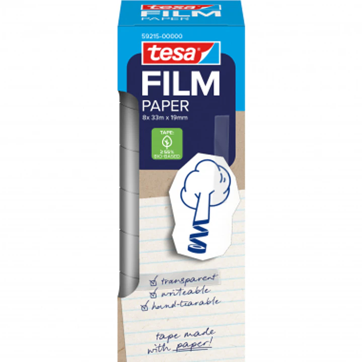 Tesa Paper Pack de 8 Cintas Adhesivas de Papel 19mm x 33 Metros - Casi Invisible en Superficies de Color Claro - Se puede Cortar con la Mano y Escribi 1