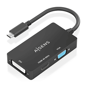 Aisens Conversor USB-C a DVI/HDMI/VGA - USB-C/M-DVI/H-HDMI/H-VGA/H - 15cm - Color Negro