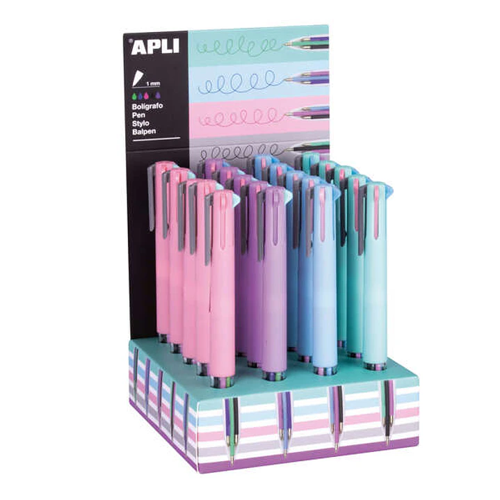 Apli Nordik Collection Expositor con 20 Boligrafos con 5 Tintas de Gel - Acabado Soft Touch en Silicona - Cuerpo en Colores Surtidos 1