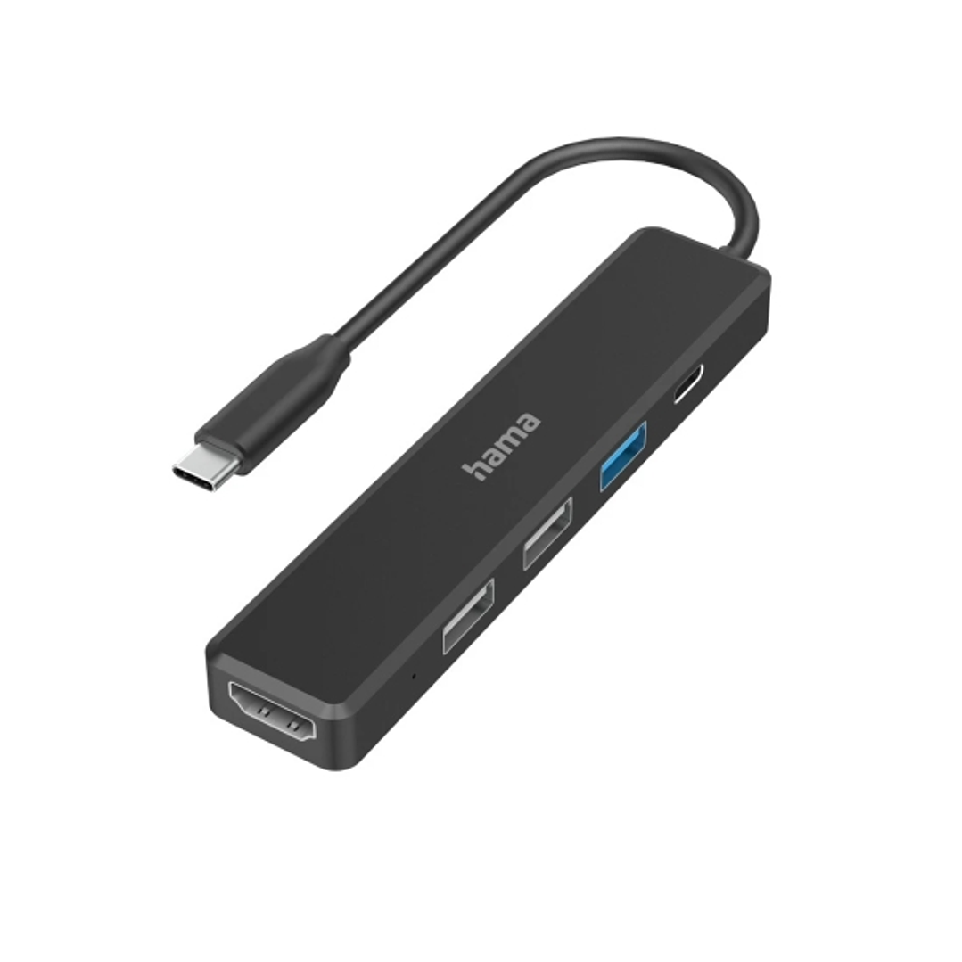 Hama Entry Hub USB 2.0/3.2 - Potencia Maxima 100W - Cable USB-C Integrado de 15cm - HDMI 4K - 3x USB-A - USB-C - Power Delivery - Color Negro 1