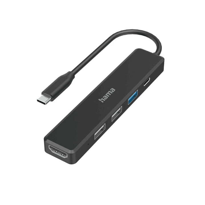Hama Entry Hub USB 2.0/3.2 - Potencia Maxima 100W - Cable USB-C Integrado de 15cm - HDMI 4K - 3x USB-A - USB-C - Power Delivery - Color Negro 1