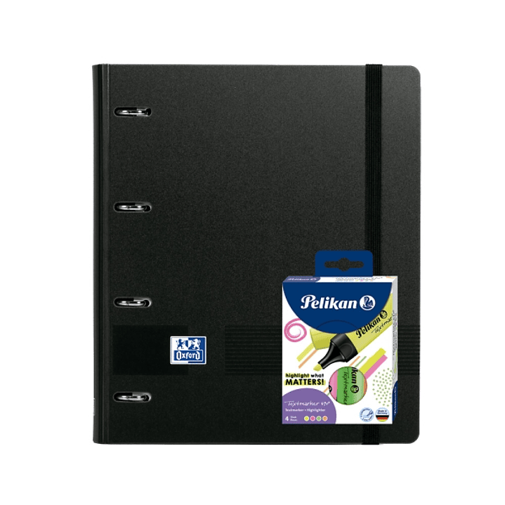 Oxford Europeanbinder Live & Go A4+ Pack con Carpeta Tamaño A4+ con Recambio de 100 Hojas + Pack con 4 Marcadores Pelikan Testmarker 490 - Tapa de Pla 1