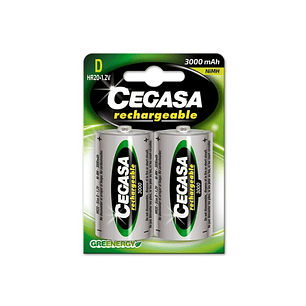 Cegasa Rechargeable Pack de 2 Pilas Recargables HR20 D 3000mAh