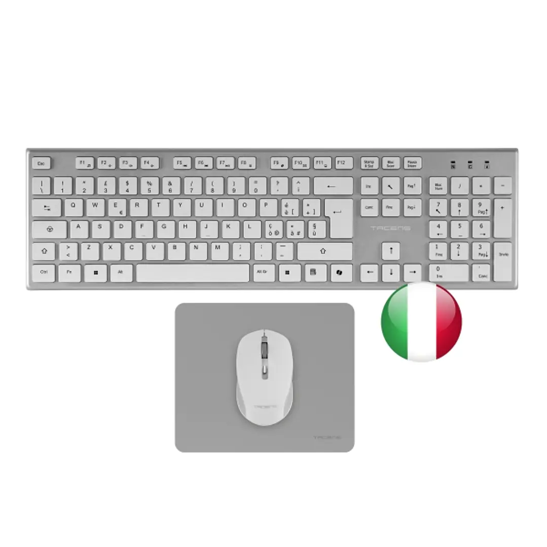 Tacens Zenith Combo Pack Inalabrico de Teclado Completo + Raton y Alfombrilla - Disposicion Italiana QWERTY IT - Teclas Silenciosas de Perfil Bajo - S 1